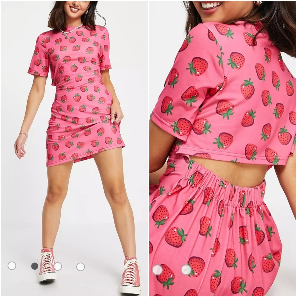 ASOS Design Strawberry Open Back Tee Shirt Dress